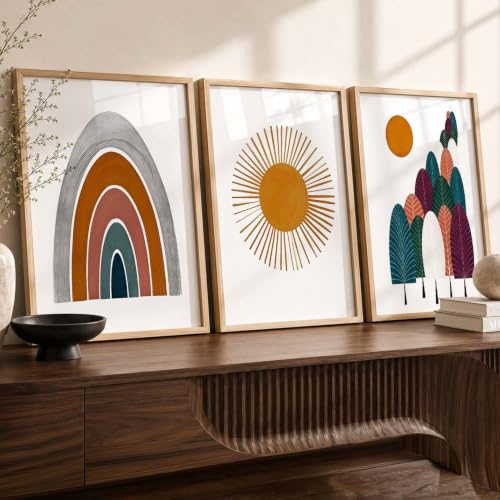 Image of kotart Boho Painting Wall Art Home Decoration Paintings With Frame For Living Room Bed Room Hotel Wall Decor Digital Reprint Set of 3 (13X17 inch)