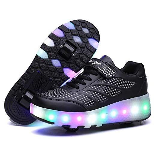 Zapatos de Patinaje con Ruedas para niños y niñas con luz LED Zapatillas Deportivas al Aire Libre,con Ruedas Se Pueden Cargar Carga USB Automática Calzado de Skateboarding