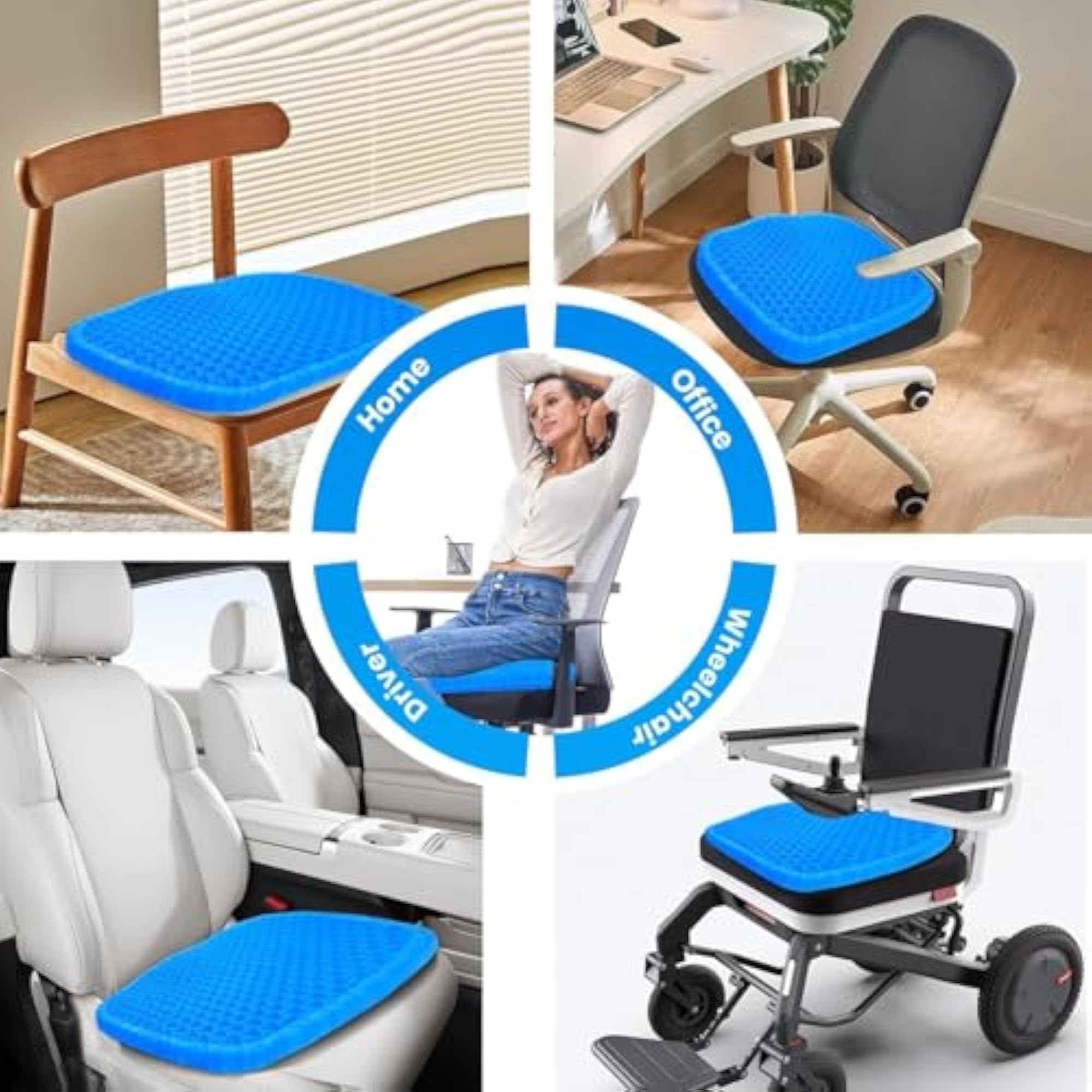 Double Layer Gel Seat Cushion with Non-Slip Cover, Pressure Relief