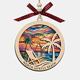 North Myrtle Beach Christmas Ornament, 2 Layer Wood & Acrylic Stained Glass, Christmas Ornament for Women, Men, Family, Friends, Beach Souvenir Tree Decor for Home Or Vacation Memory