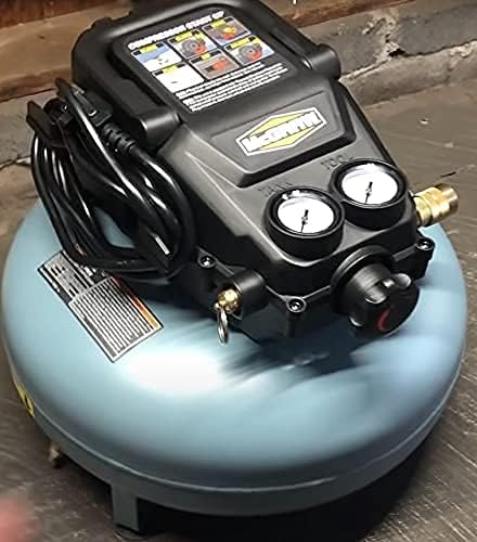lateral view of McGraw 3 Gallon Pancake Air Compressor with power cord wrapped around.