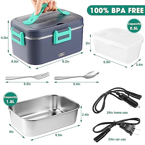 Lemasa Electric Lunch Box Food Heater 75W,1.8L Larger Heated Lunch Boxes For Adults,12V/24V/110V Portable Lunch Warmer For Car/Truck/Work With Leakproof Stainless Steel Container,Fork & Spoon And Bag #TOP6