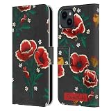 Head Case Designs Licenza Ufficiale Frida Kahlo Red Fiori Custodia Portafoglio in Pelle Compatibile con Apple iPhone 15 Plus