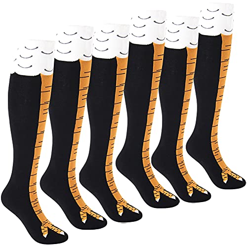 Womens Novelty Funny Crazy Socks - 3Pack Cool Funky Animal Cartoon Cosplay Chicken Leg Knee High Mid-calf Gift Socks