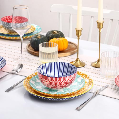 Image of Selamica Ceramic Plates and Bowls Sets,12 Pieces Dinnerware Sets for 4,Scratch Resistant Dish Set,Dishwasher & Microwave Safe, Assorted Colors