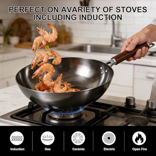 Wok antiadherente de acero al carbono 12 pulgadas con tapa y utensilios miniatura 2