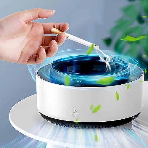 Smokeless Ashtray, 2 in 1 Air Purifier Multifunctional Smokeless Ashtrays with Filter, Purifier Ashtrays for Cigarettes Car Indoor(White)