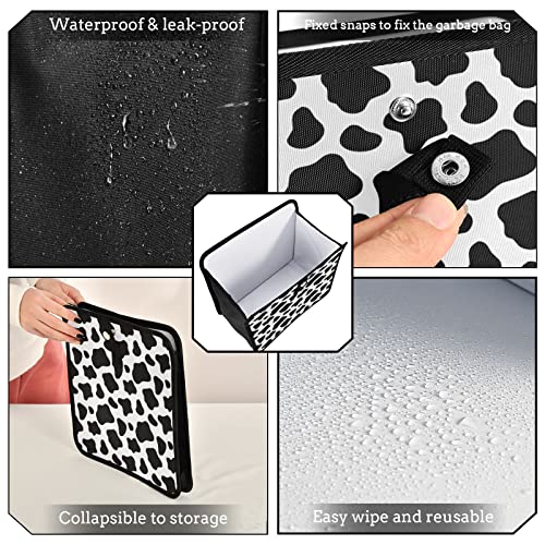 Image of Cow Print Car Trash Can Black White Animal Skin Foldable Hanging Car Trash Bag Bin Auto Garbage Can Leak-Proof Car Organizer(Large) (g300179284p857c913s2022)