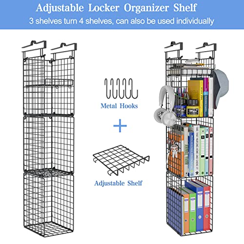 Keomaisyto 3-Shelf Hanging Locker Organizer For School, Upgraded School Locker Shelf With Adjustable Dividers & Hooks, 13-39" High Adjustable Locker Organizer For School/Work/Gym/Office Storage, Black #TOP5