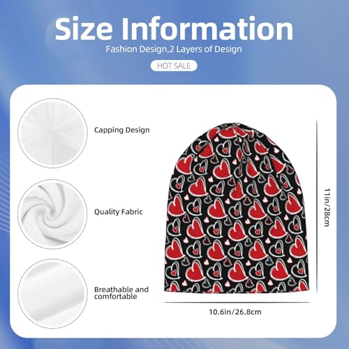 Valentines Day Beanie Chemo Hats for Women Men Hearts Slouchy Cancer Headwear Stretchy Skull Cap Soft Knitted Hat Nightcap Chemo Gifts — view 2