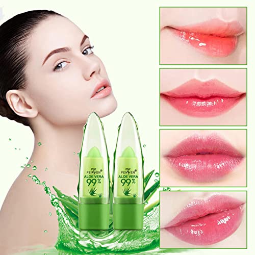 2 Pack Aloe Vera Lipstick, Long Lasting Lip Care Nutritious Plumper Lip Balm, Moisturizer Magic Color Changing Crystal Jelly Lipstick, Lip Gloss Matte Makeup Tinted Lip Balm (Green A) #TOP5