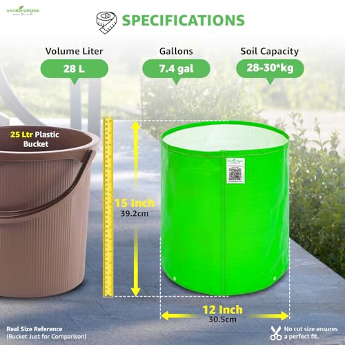 Image of Anandi Green's Premium HDPE Uv Protected 260 GSM Round Green Colour Plant Bag Suitable for Terrace and Vegetable Gardening Size 12x15 Inch Pack of 8 Grow Bag