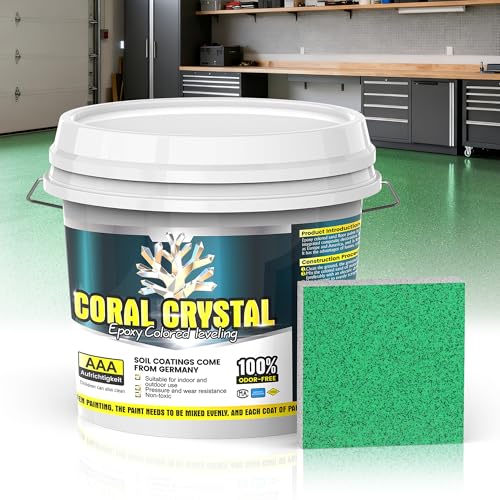 Epoxy Colored Sand Floor Paint for Concrete (105 Fl Oz),Self-leveling Epoxy Floor Paint - Easy Pour & Roll Application to Waterproof & Renew Garage,Porch,Basements,Patios,Outdoor(Green,Net Content 5KG)