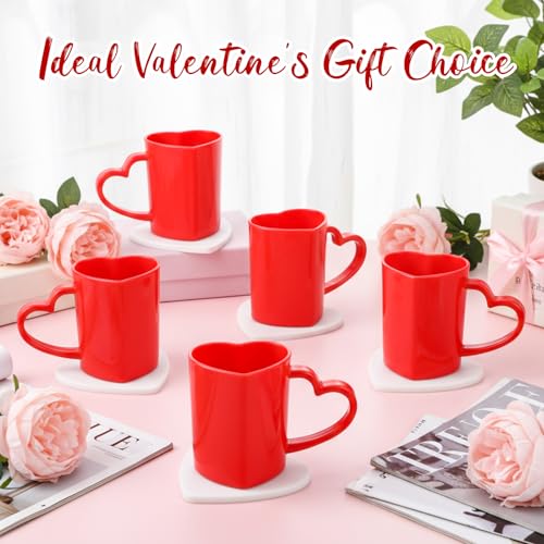 Baderke 12 Pcs Valentine's Day Heart Shaped Mugs with Handles 7.8 oz Reusable Pink Red Love Heart Plastic Drinking Cups for Birthday Wedding Anniversary Party Supplies(Red) by Baderke - Image 6