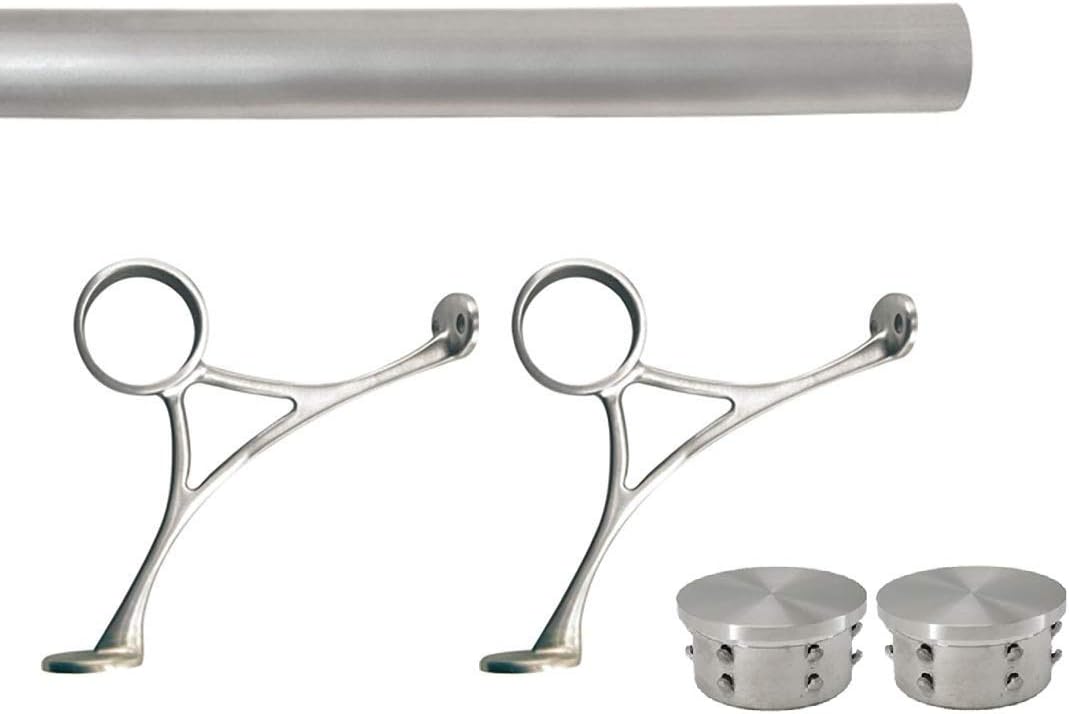 Bar Foot Rail Kit (Custom-Made Item) - 2" OD Brushed Stainless Steel Tubing (2 in OD, 5 ft Length) - Combination Foot Rail Brackets - Flat End Caps, 5 ft = 60 in x 1