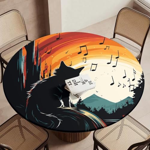 Nappe ronde élastique imperméable extensible à motif chat pour table ronde - 6