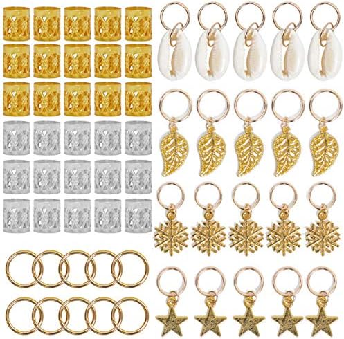 Huaviewin 80PCS African Hair Jewelry Braid Accessories Decorations Gold Silver Metal Hair Ring Tubes Cuffs Dreadlocks Dread Beads