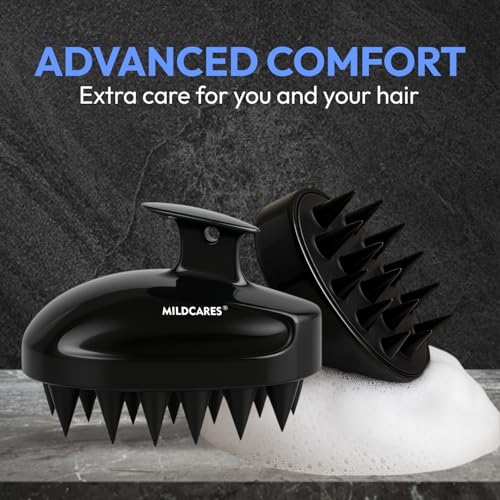 Image of MildCares Mouse Scalp Massager Brush (Black) | Soft Silicone Bristles Comb for Gentle Scalp Exfoliation, Deep Cleaning & Relaxing Dry /Wet Head Massage | All Hair Types | Shampoo Brush for Men & Women