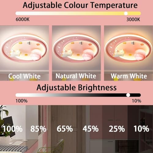 DAYAERYA LED Ceiling Light Dimmable with Remote Control Cartoon Unicorn Modern Round Ceiling Light 62W for Boys, Girls Bedroom and Living Room Baby Room by DAYAERYA - Used condition - Image 2