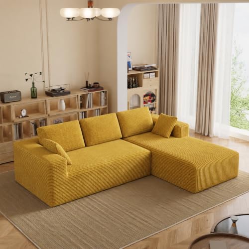 Image of 93 inch L-Shaped Modular Sectional Sofa with Chaise, Boneless Corduroy Cloud Couch with Deep Seat and Oversized Comfort, Flexible Module Combination for Living Room, No Assembly Required