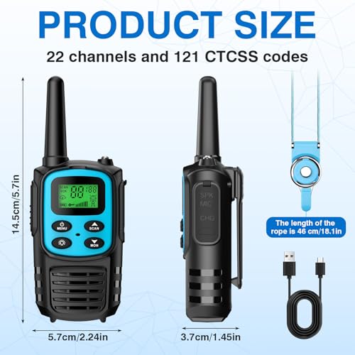 Drepint Walkie Talkie 4er Set, Walkie Talkies für Erwachsene Kinder 20 Kanal, mit 1200mAh Li-ion Akku/VOX/LED Taschenlampe/USB-C Kabel/5km Reichweite/Tastatursperre für Camping Wandern Geschenk
