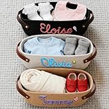 Maßgeschneiderter Geschenkkorb Für Die Babyparty, Personalisierte Aufbewahrung Aus Gewebtem Baumwollseil Für Neugeborene Mit Namen Und Ledergriffen Machen Ihn Zu Einem Dekorativen Organizer