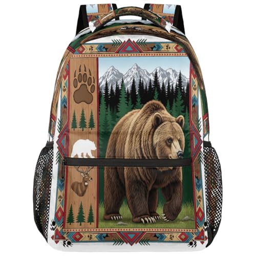Mochila escolar de oso marrón para ordenador de 15.6 pulgadas unisex