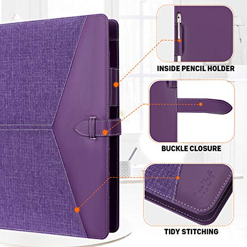Toplive Padfolio 3 Ring Binder (1'' Round Ring) Business Portfolio Folder For Interview, Conference And Presentation, Purple #TOP2
