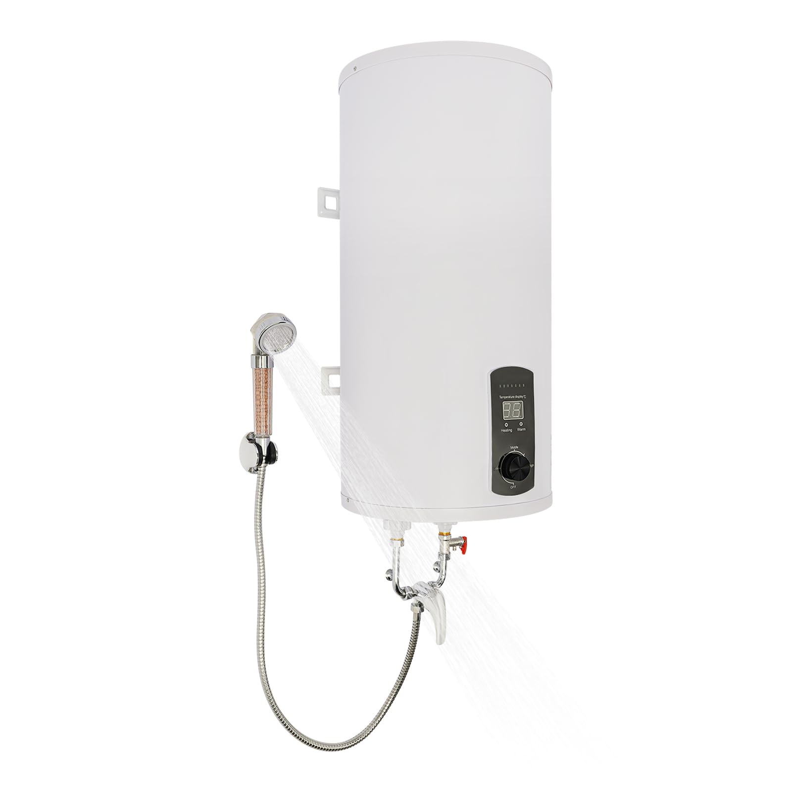 Scaldacqua istantaneo elettrico, 2000 W, serbatoio da 80 l, 35-75 °C, indicatore LED con soffione doccia, supporto doccia, bianco