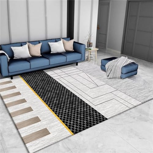 Tapis salon doux gris 100x210cm géométrique antidérapant pour couloir et chambre