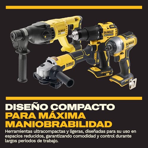 Miniatura 6 de Dewalt Kit Combo 18v De 4 Herramientas Taladro Percutor Compacto, Atornillador De Impacto, Martillo Rotativo Sds-Plus 18v, Amoladora Angular 125mm Con 3 Baterías De 4ah En Bolsa Blanda, Dck424m3-Qw