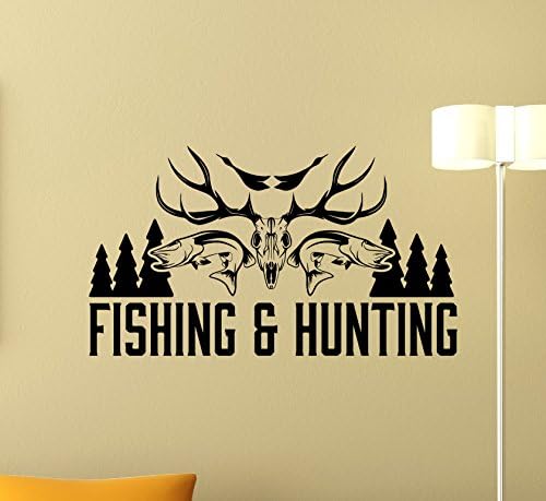 Fishing and Hunting Logo Wall Decal Hunter Hunting Shotgun Deer Wild Hunting Wall Sticker Hunting Dog Vinyl Sticker Living Room Decor Fishing Wall Art Housewares Bedroom Wall Mural 219xxx