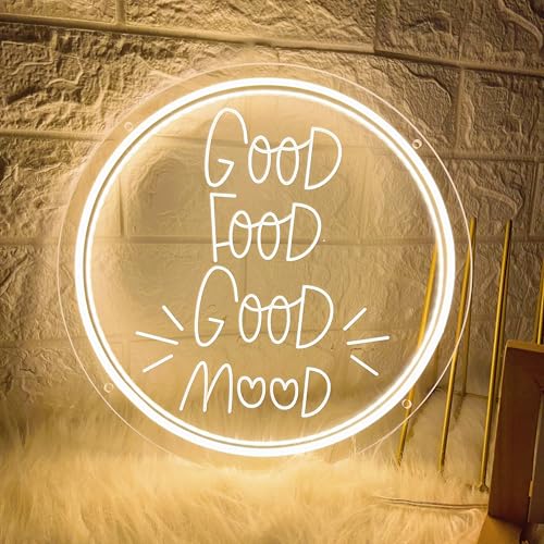 Good Food Good Mood Neon Sign, Food Neon LED Signs for Wall Decor, Dimmable Good Food Good Mood Neon Light with USB Powered for Kitchen、Snack Shop, Restaurant, Fast Food