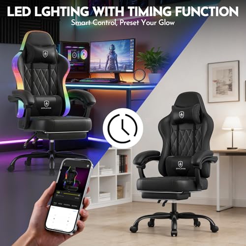 Sedia da gioco, sedia da ufficio, sedia da gioco con barra luminosa a LED, sedia da giocatore, schienale con custodia, sedia ergonomica in PC con telecomando - Sedia gaming - Immagine 3