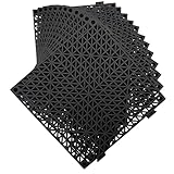 Jaderlu 12 Pack Modular Interlocking Cushion 11.6' x 11.6' Rubber Mat Floor Tile Mats Drain Pool Patio Balcony Yard Pet Area Washer Pad(Black)