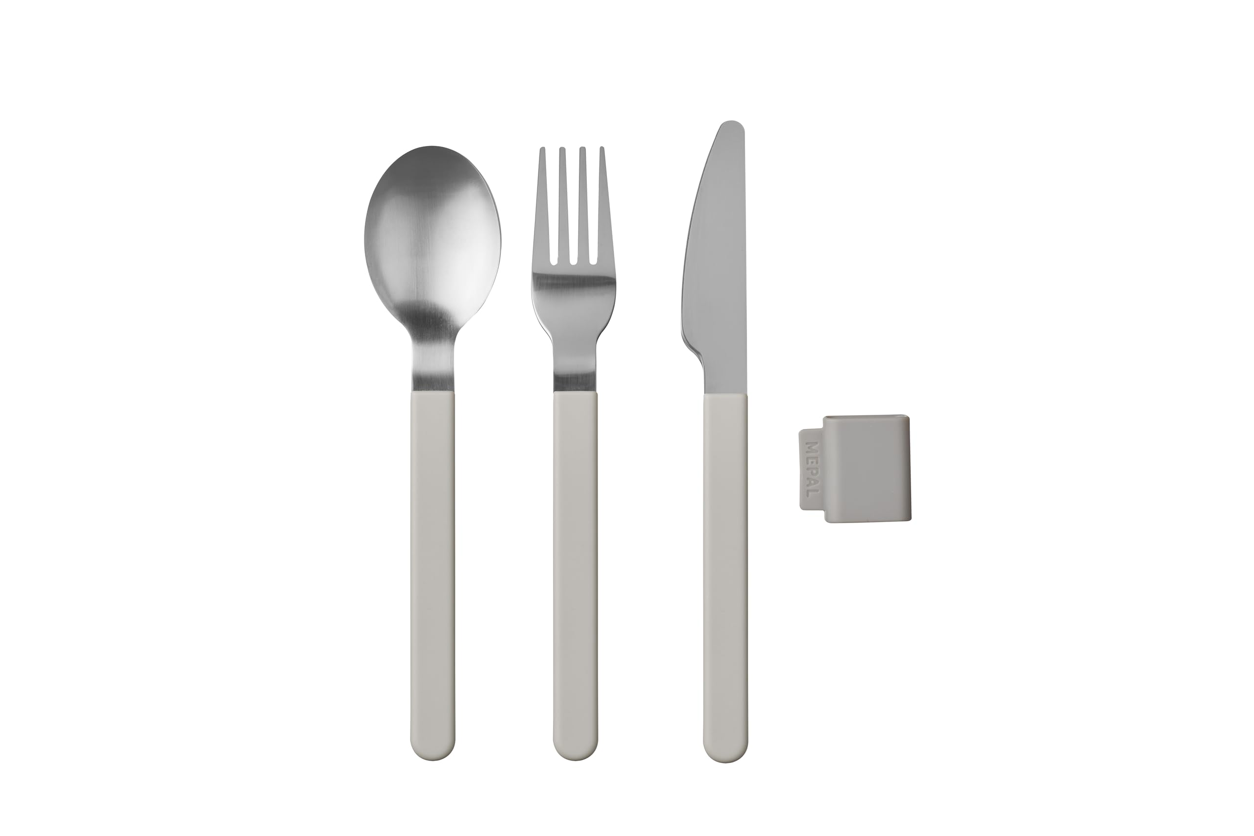 Mepal – Besteckset 3-teilig Silueta – Spülmaschinenfest – Geschirr – Messer, Gabel und Löffel inklusive Halter – Nordic white (Packung mit 4)