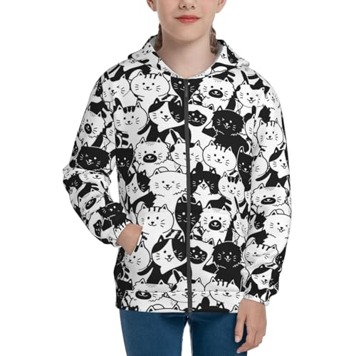 Cute Cat Illustration Kid Hoodies Boys Zip Up Sweatshirts Girls Pullover with Pocket3