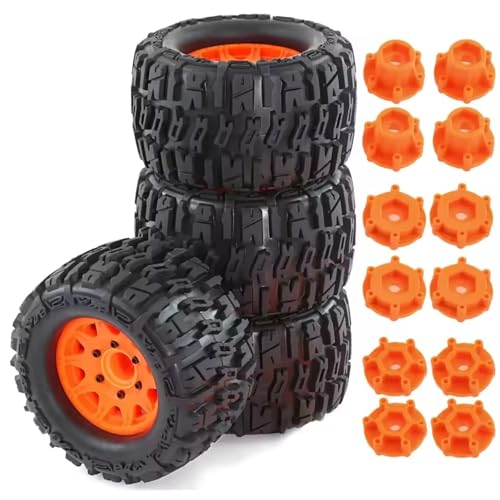 Pneus RC orange 1/10 à hexagone pour modèles Traxxas Rustler Hoss et Arrma