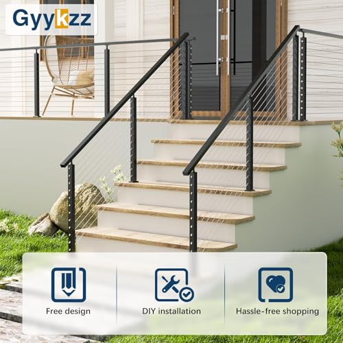 Gyykzz 2Pack Cable Railing Stair Posts, 42" Adjustable Top 33 Degree Drilled Fit for 25-35 Degrees, Black Finish with Stainless Steel Cable Grommets by Gyykzz - Used condition - Image 8