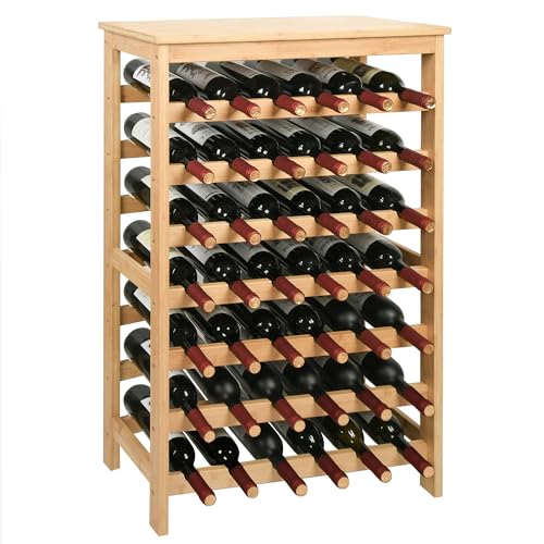 VASMIA 42 Bottles Bamboo Wine Rack,7-Tier Wine Rack Freestanding Floor with Table Top, Wine Storage Shelf for Kitchen Dining Room Bar,Natural