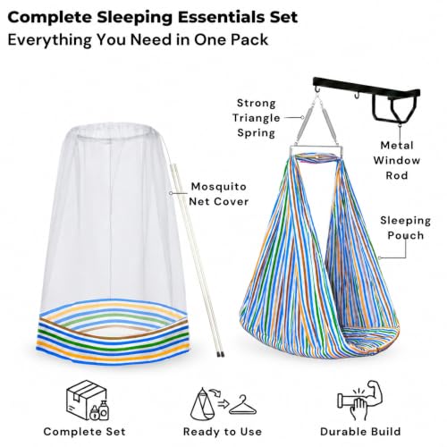 Image of Vparents Sleeping Essentials with Mosquito Net & Spring with Stand, Neonate (Blue)