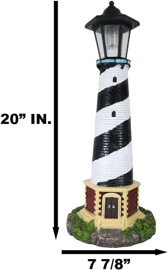 Ebros Gift Nautical Marine Ocean Navigation Scenic Cape Hatteras Lighthouse with Solar Powered Lantern LED Light Statue 20.5" Tall Patio Decor Indoor Outdoor Figurine Beacon of Hope