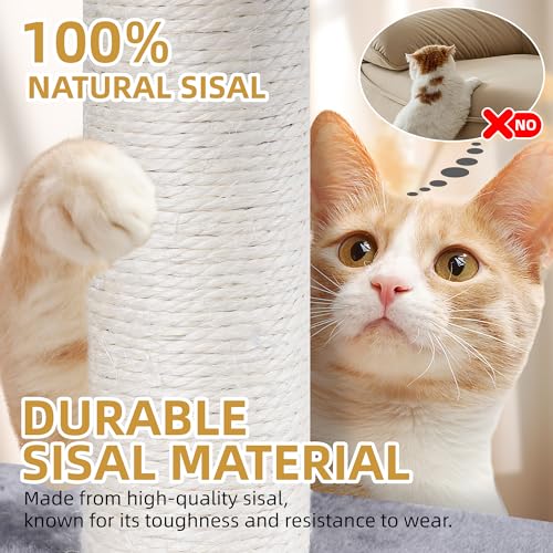 3-Tier Cat Tree with 2 Hammocks & Condo, Grey | Multi-Level Indoor Cat Tower with Natural Sisal Scratching Posts, Rope Ladder, Replaceable Hanging Balls | Sturdy Cat Furniture for Kittens & Adult Cats by Smouatou - Image 8