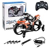 HCPBRS Magic RC Fly Motorbike, 2.4GHz Remote Control Motorcycle Toys Mini Flying Motorcycle with Light, 2 in 1 Land Air Motorcycle Aircraft, 360° Rotation Drift Stunt RC Drone (Orange)