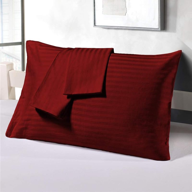 Pillow Covers Set of 2 Striped 600 Thread Count 100% Egyptian Cotton Excellent Comfort & Breathable Pillowcases (No Insert) (Burgundy Stripe, King)