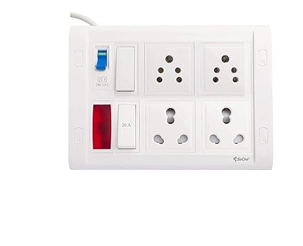 SeCro 4 Socket 230 volts 6A / 16A Switch Socket Multi Outlet 25A MCB Extension Distribution Board with Extension Wire and LED Indicator (8 Meters)
