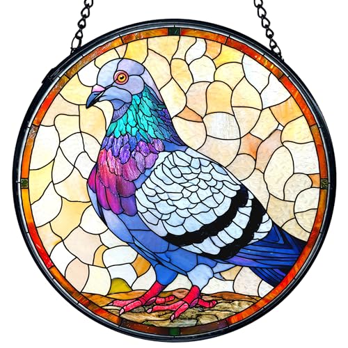 TNUW Pigeon Bird Stained Glass Window Hanging, Pigeon Gifts Sun