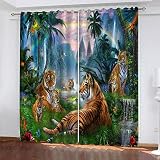 SATUSA Cortinas Habitacion Dormitorio 3D Bosque Cascada Animal Tigre Patrón Cortinas Opacas Termicas Aislantes Frío Y Calor Reduccion Ruido Proteccion Intimidad para Hogar, 2 Paneles 200X160Cm