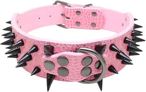 Sharp - Collar de perro con tachuelas y tachuelas de 2 pulgadas de ancho, elegantes collares de cuero para perros medianos y grandes, Pitbull