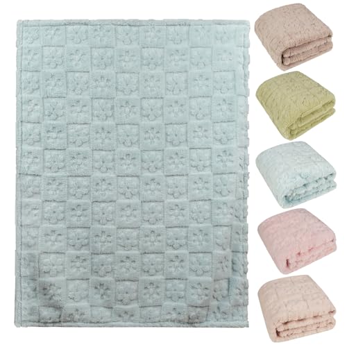 Image of 5 Pcs Baby Blanket Flower Checkerboard Ultra Soft Gift-Ready Plush for Newborns, Nursery & Stroller 30 inchx40 inch Pink Blue Gray Light Brown Purple